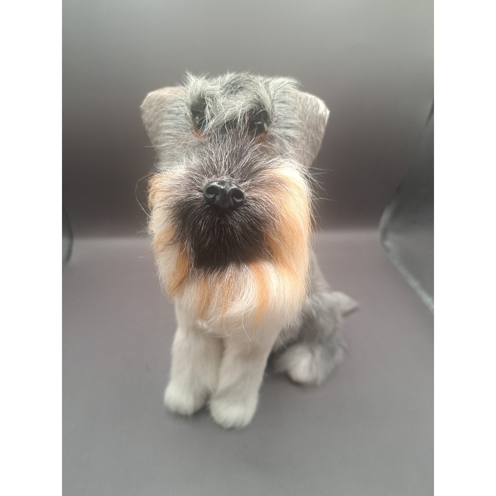Realistic Furry Dog Figurine‎ Terrier Mini Schnauzer Scotty Gray Puppy Beard Pet - Picture 2 of 15